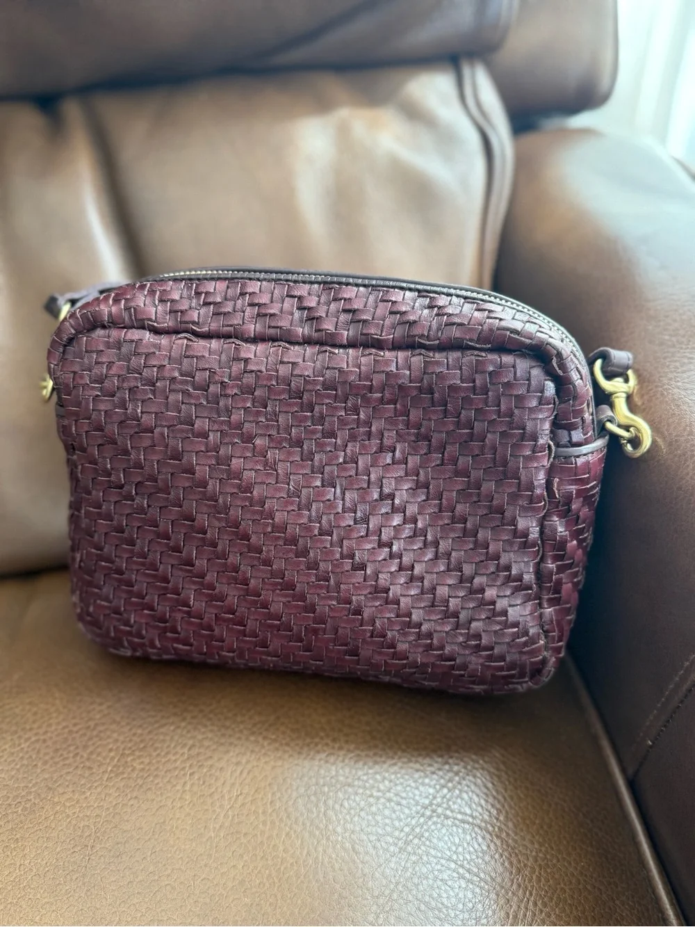 Clare V Midi Sac Woven Leather Crossbody Bag